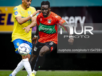 RKC player Alexander Jakobsen and NEC player Brayann Pereira during the match RKC vs. NEC (friendly) at the Mandemakers Stadium for the Dutc...