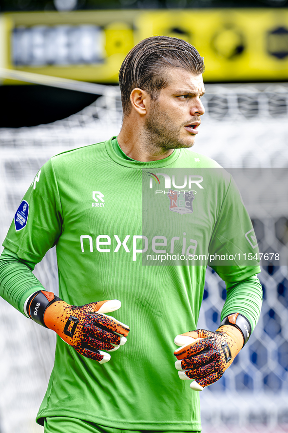 NEC goalkeeper Stijn van Gassel plays during the match RKC - NEC (friendly) at the Mandemakers Stadium for the Dutch Eredivisie season 2024-...