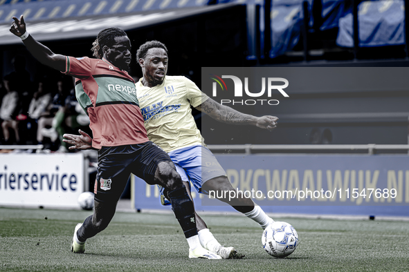 NEC player Brayann Pereira and RKC player Juan Familia-Castillo during the match RKC vs. NEC (friendly) at the Mandemakers Stadium for the D...