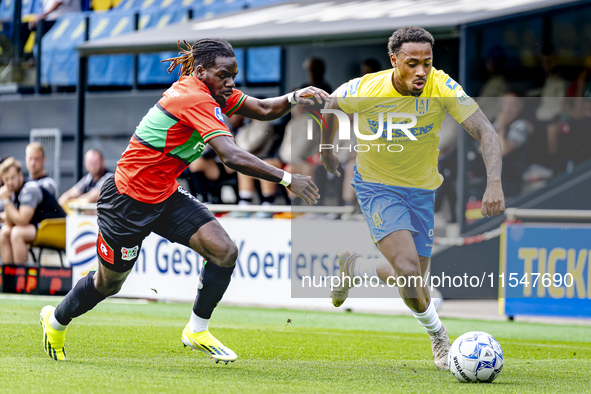 NEC player Brayann Pereira and RKC player Juan Familia-Castillo during the match RKC vs. NEC (friendly) at the Mandemakers Stadium for the D...