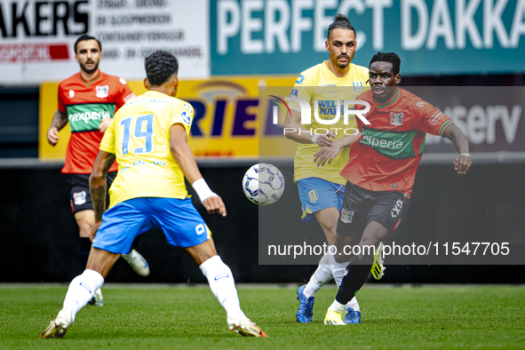 RKC player Alexander Jakobsen and NEC player Brayann Pereira during the match RKC vs. NEC (friendly) at the Mandemakers Stadium for the Dutc...