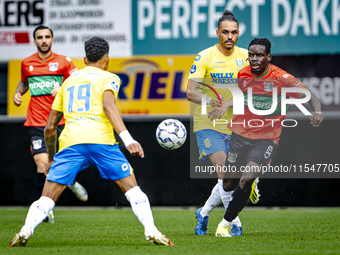 RKC player Alexander Jakobsen and NEC player Brayann Pereira during the match RKC vs. NEC (friendly) at the Mandemakers Stadium for the Dutc...