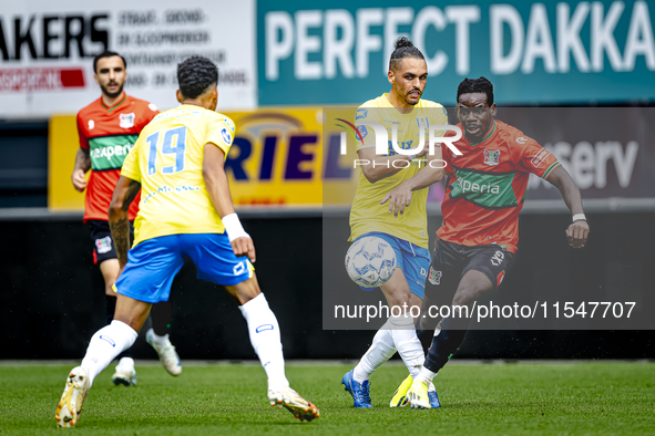 RKC player Alexander Jakobsen and NEC player Brayann Pereira during the match RKC vs. NEC (friendly) at the Mandemakers Stadium for the Dutc...