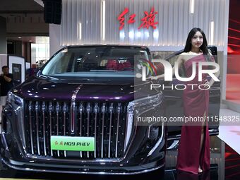 A model displays a new car at the 23rd Autumn International Auto Show in Qingdao, China, on September 5, 2024. (