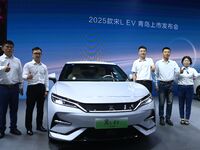 A new car is unveiled at the 23rd Autumn International Auto Show in Qingdao, China, on September 5, 2024. (