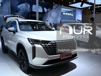 People look at various vehicles at the 23rd Autumn International Auto Show in Qingdao, China, on September 5, 2024. (