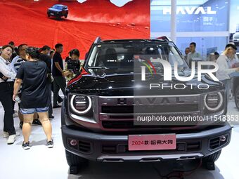 People look at various vehicles at the 23rd Autumn International Auto Show in Qingdao, China, on September 5, 2024. (