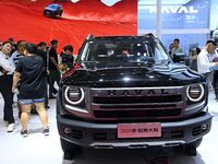 People look at various vehicles at the 23rd Autumn International Auto Show in Qingdao, China, on September 5, 2024. (