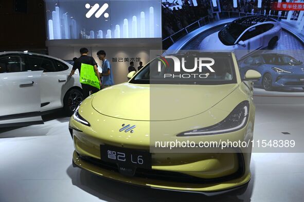 People look at various vehicles at the 23rd Autumn International Auto Show in Qingdao, China, on September 5, 2024. 