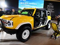 People look at various vehicles at the 23rd Autumn International Auto Show in Qingdao, China, on September 5, 2024. (