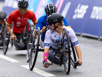 Oksana Masters competes in the Para Cycling - Women's H5 Road Race in Clichy-sous-Bois during the Paris 2024 Paralympic Games in Paris, Fran...