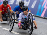 Oksana Masters competes in the Para Cycling - Women's H5 Road Race in Clichy-sous-Bois during the Paris 2024 Paralympic Games in Paris, Fran...