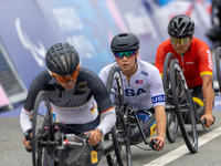 Oksana Masters competes in the Para Cycling - Women's H5 Road Race in Clichy-sous-Bois during the Paris 2024 Paralympic Games in Paris, Fran...