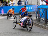 Oksana Masters competes in the Para Cycling - Women's H5 Road Race in Clichy-sous-Bois during the Paris 2024 Paralympic Games in Paris, Fran...