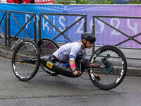 Oksana Masters competes in the Para Cycling - Women's H5 Road Race in Clichy-sous-Bois during the Paris 2024 Paralympic Games in Paris, Fran...