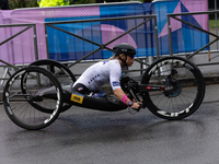 Oksana Masters competes in the Para Cycling - Women's H5 Road Race in Clichy-sous-Bois during the Paris 2024 Paralympic Games in Paris, Fran...