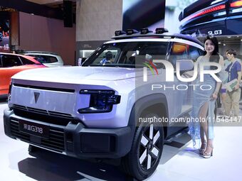 A model displays a new car at the 23rd Autumn International Auto Show in Qingdao, China, on September 5, 2024. (