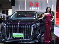 A model displays a new car at the 23rd Autumn International Auto Show in Qingdao, China, on September 5, 2024. (