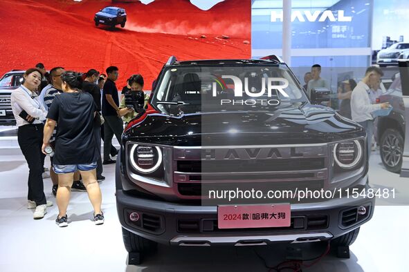 People look at various vehicles at the 23rd Autumn International Auto Show in Qingdao, China, on September 5, 2024. 