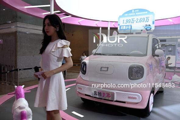 People look at various vehicles at the 23rd Autumn International Auto Show in Qingdao, China, on September 5, 2024. 