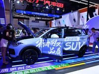 People look at various vehicles at the 23rd Autumn International Auto Show in Qingdao, China, on September 5, 2024. (