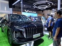 People look at various vehicles at the 23rd Autumn International Auto Show in Qingdao, China, on September 5, 2024. (