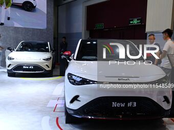 People look at various vehicles at the 23rd Autumn International Auto Show in Qingdao, China, on September 5, 2024. (