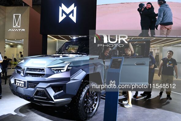 People look at various vehicles at the 23rd Autumn International Auto Show in Qingdao, China, on September 5, 2024. 