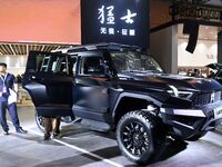 People look at various vehicles at the 23rd Autumn International Auto Show in Qingdao, China, on September 5, 2024. (