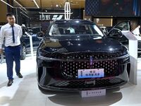 People look at various vehicles at the 23rd Autumn International Auto Show in Qingdao, China, on September 5, 2024. (