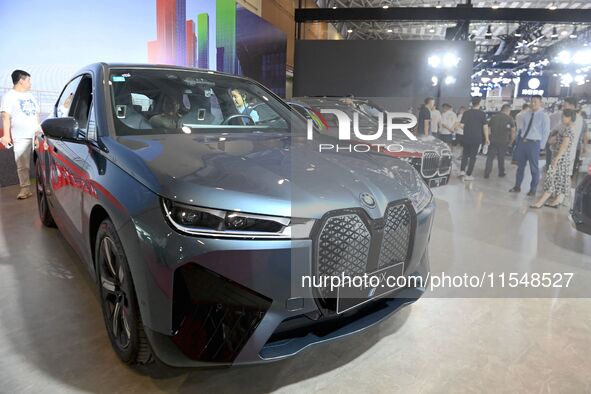 People look at various vehicles at the 23rd Autumn International Auto Show in Qingdao, China, on September 5, 2024. 