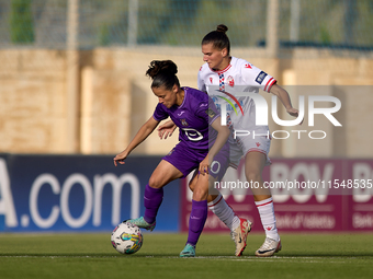 Stefania Vatafu (L) of Anderlecht is in action during the UEFA Women's Champions League First qualifying round, Semi-finals CP-Group 4 socce...