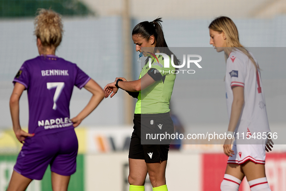 UEFA appoints match referee Sofik Torosyan, who reacts prior to the UEFA Women's Champions League First qualifying round, Semi-finals CP-Gro...