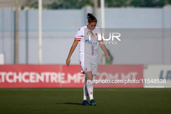 Tijana Djordevic of Crvena Zvezda walks away after being sent off during the UEFA Women's Champions League First qualifying round, Semi-fina...