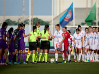 In Ta' Qali, Malta, on September 4, 2024, Anderlecht and Crvena Zvezda players shake hands prior to the UEFA Women's Champions League First...