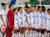 Crvena Zvezda players stand prior to the UEFA Women's Champions League First qualifying round, Semi-finals CP-Group 4 soccer match between A...