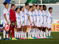 Crvena Zvezda players stand prior to the UEFA Women's Champions League First qualifying round, Semi-finals CP-Group 4 soccer match between A...