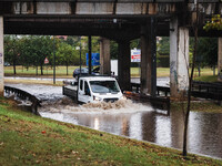 A view of roads and cars submerged during the storm and flooding of Ponte Lambro in Milan, Italy, on September 5, 2024 (