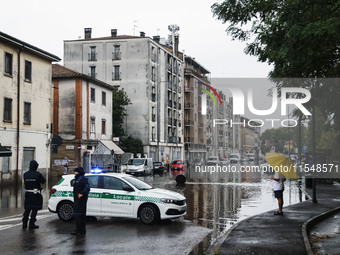 A view of roads and cars submerged during the storm and flooding of Ponte Lambro in Milan, Italy, on September 5, 2024 (