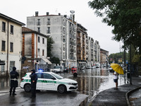 A view of roads and cars submerged during the storm and flooding of Ponte Lambro in Milan, Italy, on September 5, 2024 (