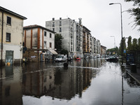 A view of roads and cars submerged during the storm and flooding of Ponte Lambro in Milan, Italy, on September 5, 2024 (