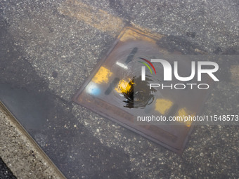 A view of roads and cars submerged during the storm and flooding of Ponte Lambro in Milan, Italy, on September 5, 2024 (