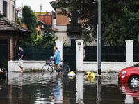 A view of roads and cars submerged during the storm and flooding of Ponte Lambro in Milan, Italy, on September 5, 2024 (