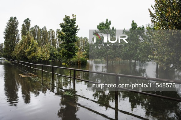 A view of roads and cars submerged during the storm and flooding of Ponte Lambro in Milan, Italy, on September 5, 2024 