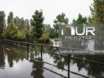 A view of roads and cars submerged during the storm and flooding of Ponte Lambro in Milan, Italy, on September 5, 2024 (