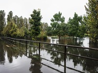 A view of roads and cars submerged during the storm and flooding of Ponte Lambro in Milan, Italy, on September 5, 2024 (