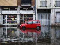 A view of roads and cars submerged during the storm and flooding of Ponte Lambro in Milan, Italy, on September 5, 2024 (