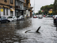 A view of roads and cars submerged during the storm and flooding of Ponte Lambro in Milan, Italy, on September 5, 2024 (