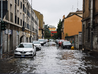 A view of roads and cars submerged during the storm and flooding of Ponte Lambro in Milan, Italy, on September 5, 2024 (