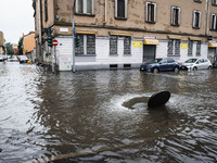 A view of roads and cars submerged during the storm and flooding of Ponte Lambro in Milan, Italy, on September 5, 2024 (